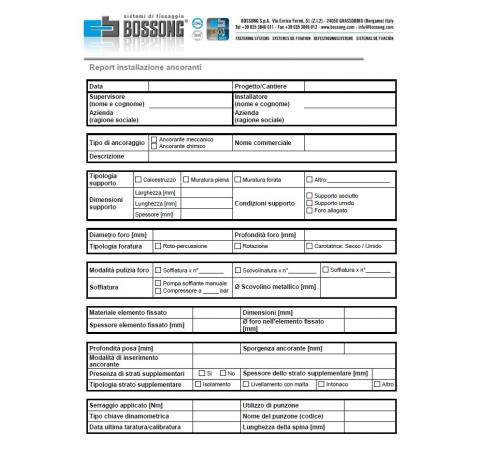 Informe de instalación de anclajes